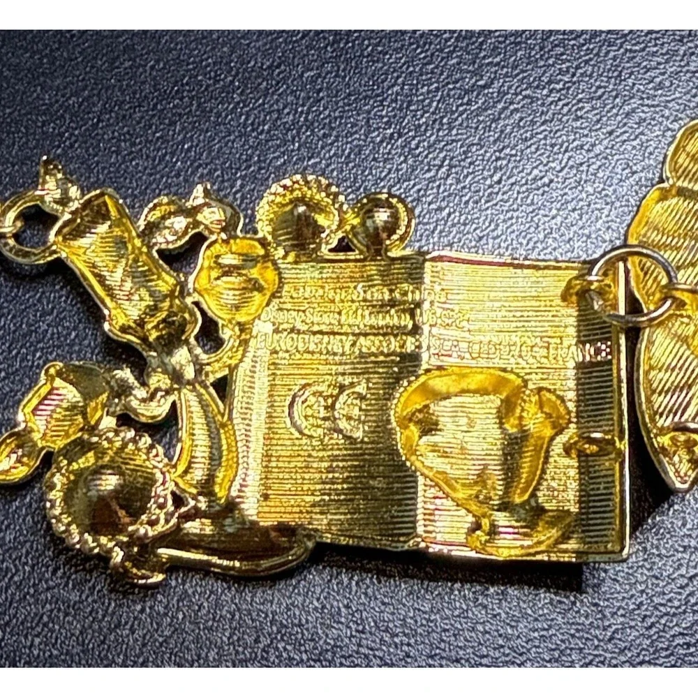 Disney Store London Gold Tone Beauty And The Beast Necklace Red Gems AB Crystals